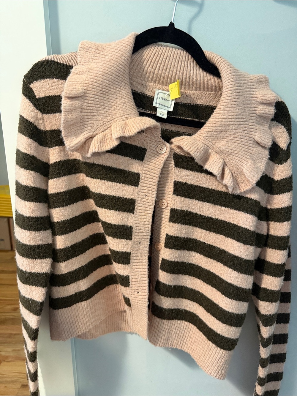 Mossimo Supply Co. Blush Pink and Olive Striped Ruffle Collar Cardigan